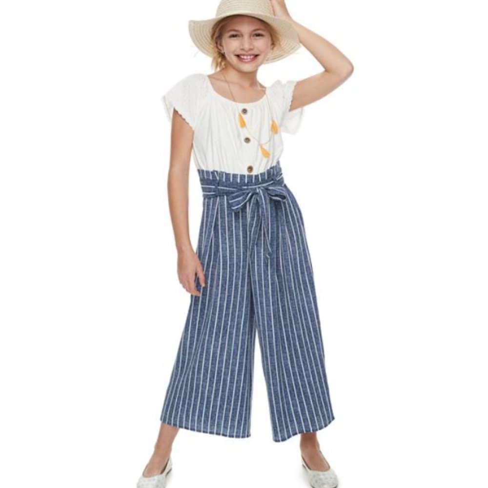 Girl's Jumpsuit Ivory Eyelet & Blue NWT Size 14